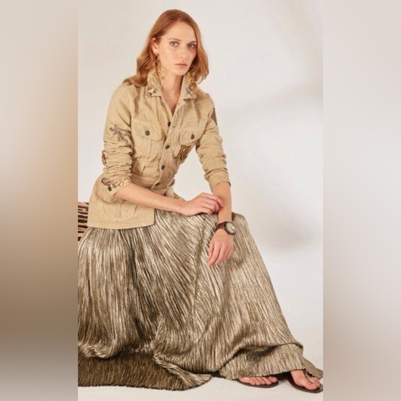 Ralph Lauren Collection Purple Label Metallic Maxi Skirt Pleated Formal Crinkle - Picture 6 of 15